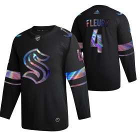 Seattle Kraken Haydn Fleury 4 2021-22 Iriserend holografisch Zwart Authentic Shirt - Mannen